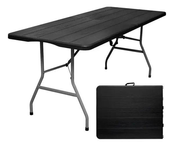 Silla de comedor DeSillas Tolix con estructura color negro mate x 6 unidades + Mesa Picnic 180 X 74 Simil Madera Playa Gardenlife Color Negro - Image 2