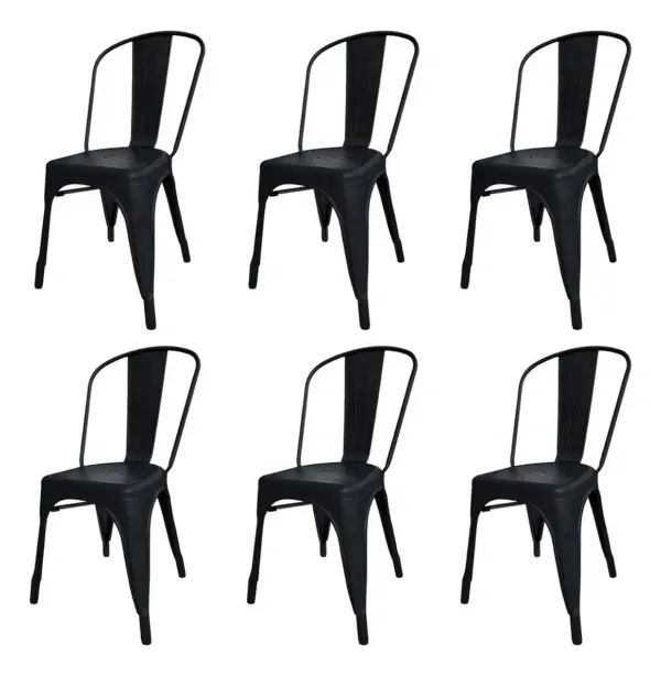 Silla de comedor DeSillas Tolix con estructura color negro mate x 6 unidades + Mesa Picnic 180 X 74 Simil Madera Playa Gardenlife Color Negro - Image 4